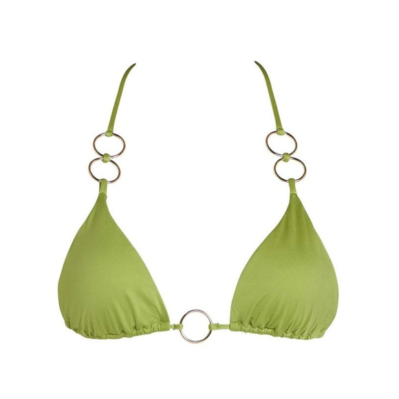 Monica Hensen Green Triangle Bikini Top w/Gold Rings Sz L - Picture 1 of 2